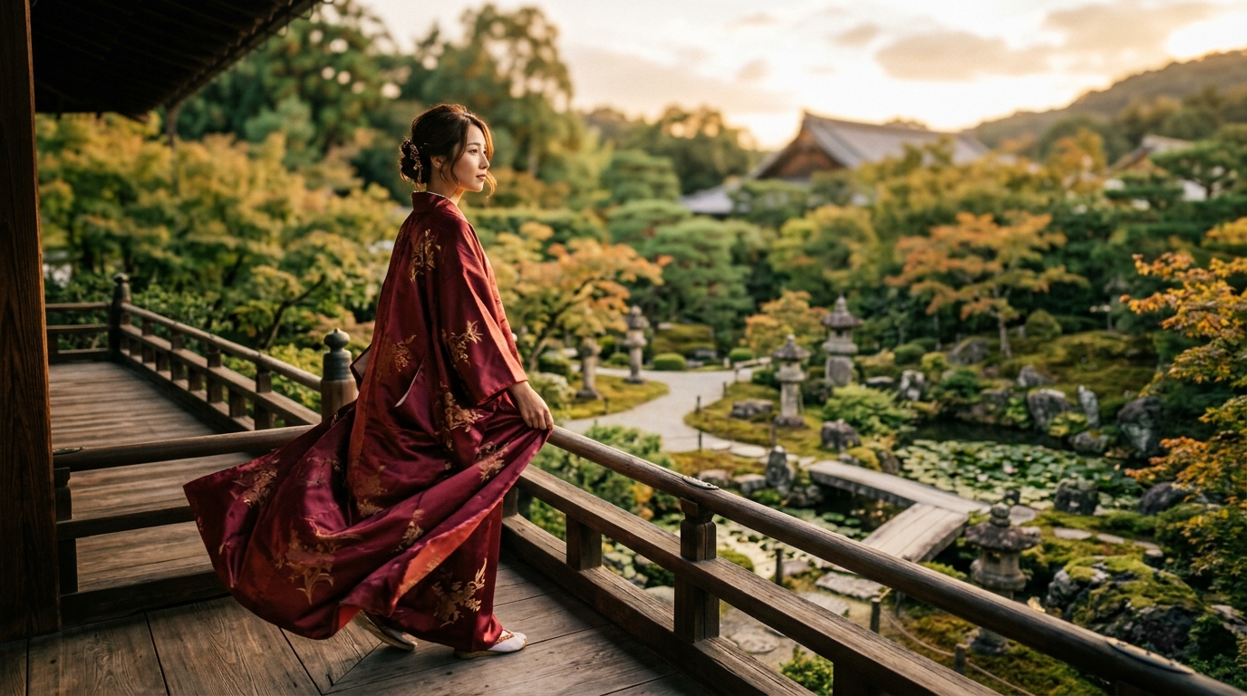 Damskie satynowe kimono w bordowym kolorze ze wzorem kwiatowym